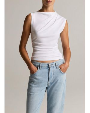 Vince Pima Cotton Draped Sleeveless Top - Blue