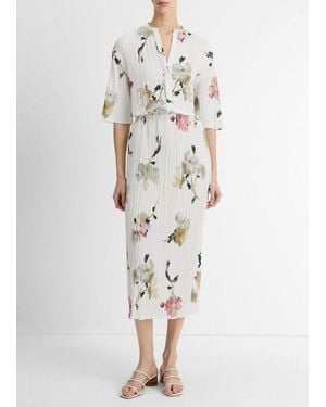 Vince Wilted Peony Pleated Side-Tie Skirt - White