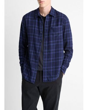 Vince Big Horn Plaid Cotton Button-Front Shirt - Blue