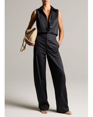 Vince Cotton High-Rise Elastic-Waist Trouser - Black
