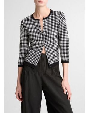 Vince Gingham Italian Wool-Blend Cardigan - Black