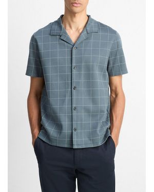 Vince Windowpane Jacquard Cotton-Blend Cabana Shirt - Blue