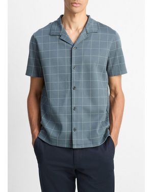 Vince Windowpane Jacquard Cotton-Blend Cabana Shirt - Blue
