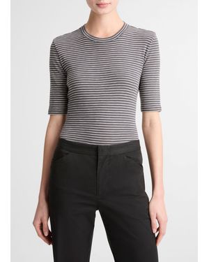 Vince Striped Cotton-Blend Elbow-Sleeve T-Shirt - Gray