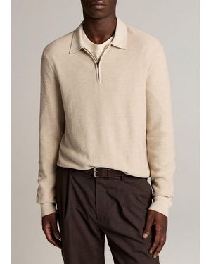 Vince Geo-Jacquard Wool-Blend Zip Polo Sweater - Natural
