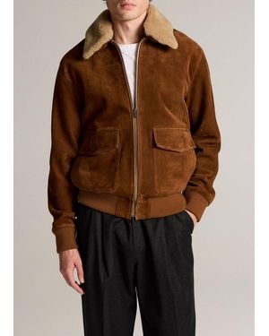 Vince Shearling-Trim Suede Bomber Jacket - Brown
