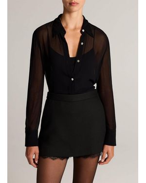 Vince Sheer Crinkled Chiffon Blouse - Black