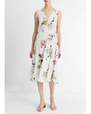 Vince Wilted Peony Pleated Dress - White