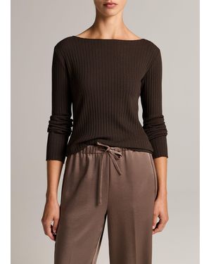Vince Ribbed Cotton-Blend Slash-Neck Long-Sleeve Top - Black