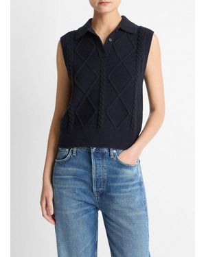 Vince Cable-Knit Wool & Cotton-Blend Sweater Vest - Blue