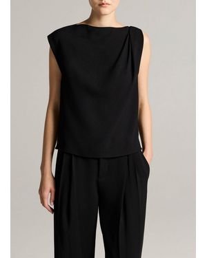 Vince Crepe Draped-Shoulder Sleeveless Top - Black