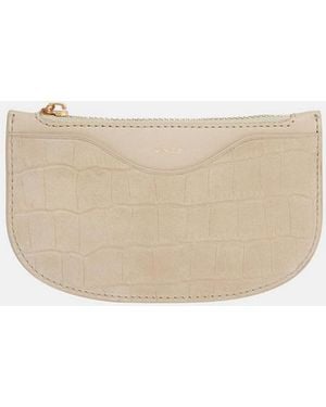 Vince Demma Croc-Embsed Nubuck Leather Half-Moon Cardholder - Natural