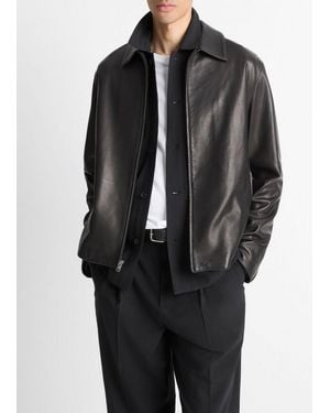 Vince Leather Zip-Up Jacket - Black