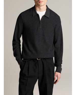 Vince Geo-Jacquard Wool-Blend Zip Polo Sweater - Black