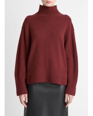 Vince Wool-Cashmere Side-Slit Turtleneck Sweater - Red