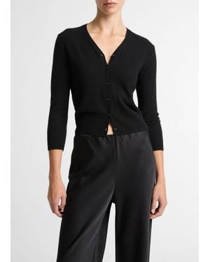 Vince Cashmere-Silk V-Neck Cardigan - Black