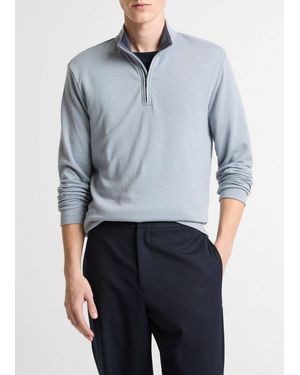 Vince Double-Face Cotton-Blend Quarter-Zip Pullover - Blue