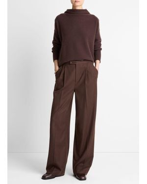 Vince Italian Wool-Blend Pleated Wide-Leg Trouser - Brown