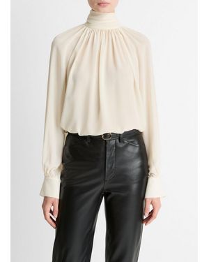 Vince Gathered Draped-Neck Crepe Blouse - White