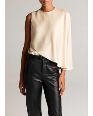 Vince Satin Asymmetric Draped Cape Top - Black
