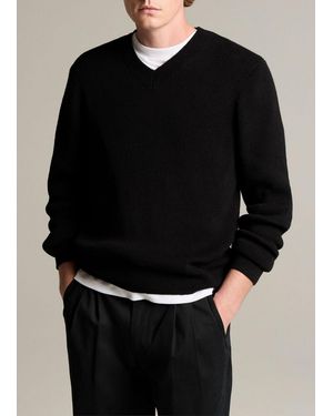 Vince Ribbed Italian Cotton-Blend V-Neck Jumper - Black