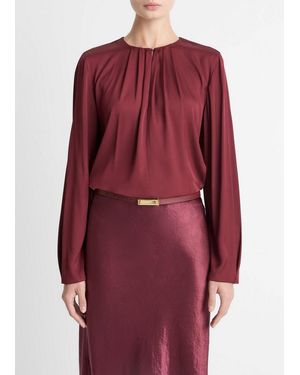 Vince Silk-Blend Pleated-Neck Blouse - Red