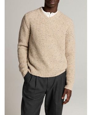 Vince Donegal Waffle Merino Wool-Blend V-Neck Sweater - Natural