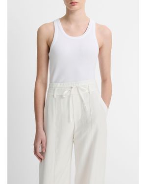 Vince Ribbed Scoop-neck Tank, Optic White, Size M