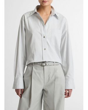 Vince Cotton Cropped Button-Front Shirt - Grey