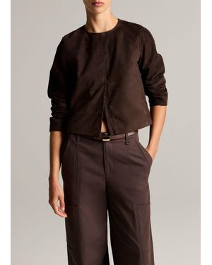 Vince Collarless Cropped Suede Jacket - Black