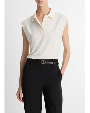 Vince Matte Jersey Cap-Sleeve Polo Top - White