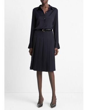 Vince Pleated Crepe Knee Skirt - Blue