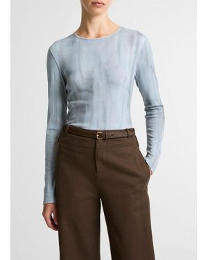 Vince Washed Ombré Pima Cotton-Blend Long-Sleeve T-Shirt - Blue