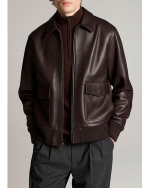 Vince Leather Aviator Bomber Jacket - Black