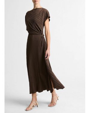Vince Diagonal Pleated Twist-Waist Dress - Multicolor