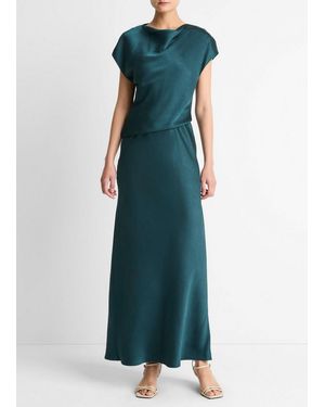 Vince Draped Satin Cowl-Neck Dress - Green