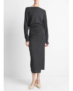 Vince Draped-Waist Wool-Blend Midi Skirt - Black