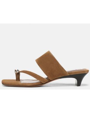 Vince Stacy Suede Heeled Toe-Ring Sandal - White