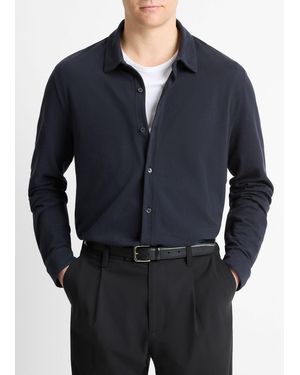 Vince Cotton Piqué Button-front Shirt, Blue, Size Xxl - Black