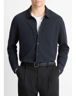 Vince Cotton Piqué Button-front Shirt, Blue, Size Xxl - Black