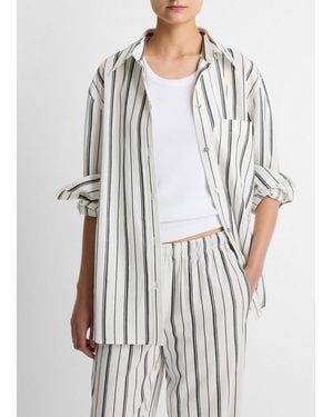 Vince Resort Stripe Oversized Button-Front Shirt - Grey
