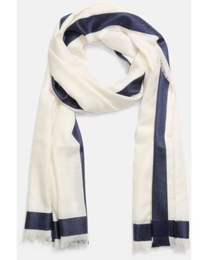 Vince Border-Stripe Cashmere-Silk Satin Scarf - Blue