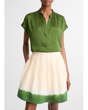 Vince Silk Gathered Cap-Sleeve Blouse - Green