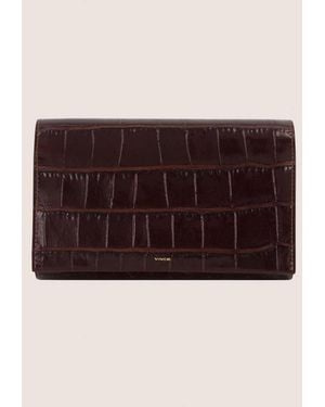 Vince Athene Croc-Embsed Leather Crsbody Wallet, Re - Brown