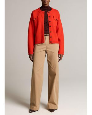 Vince Washed Cotton Twill Mid-Rise Wide-Leg Pant - Red