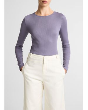 Vince Ribbed Pima Cotton Long-Sleeve T-Shirt - Blue