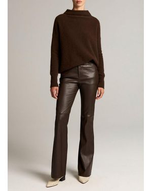 Vince Stretch-Leather Mid-Rise Flare Pant - Brown