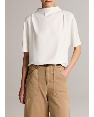 Vince Draped Crepe Funnel-Neck Top - Natural