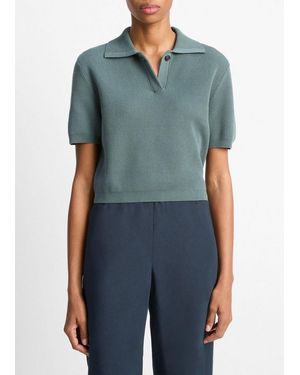 Vince Ribbed Silk-Cotton Polo Sweater - Blue