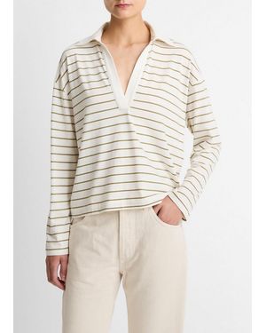 Vince Striped Cotton Long-Sleeve Polo Shirt - White